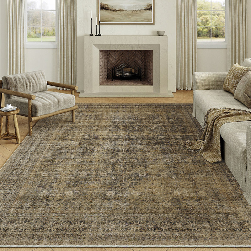 Tapis lavable médaillon brun et brun clair 9 pi x 12 pi