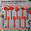 Ensemble de 10 ustensiles de cuisine en silicone rouge, non toxiques et résistants à la chaleur.