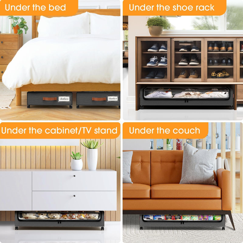 Under Bed Storage With Wheels 2Pack Storage Containers With Clear Window&Label Under Bed Drawers Rolling Under Bed Storage For Clothes,Shoes, Blankets