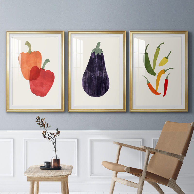 Organic Veg VII - ensemble de 3 reproductions de cadres photo, Cadre doré, H 61 po x l 42,5 po x P 2,5 po