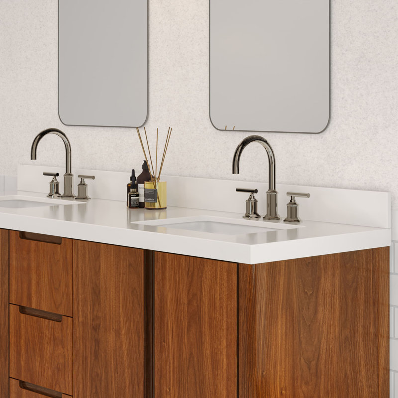 Sequoia 72 In. Double Sink Whitebrook Quartz Countertop Bath Vanity in Mango Wood, Noir Juglans