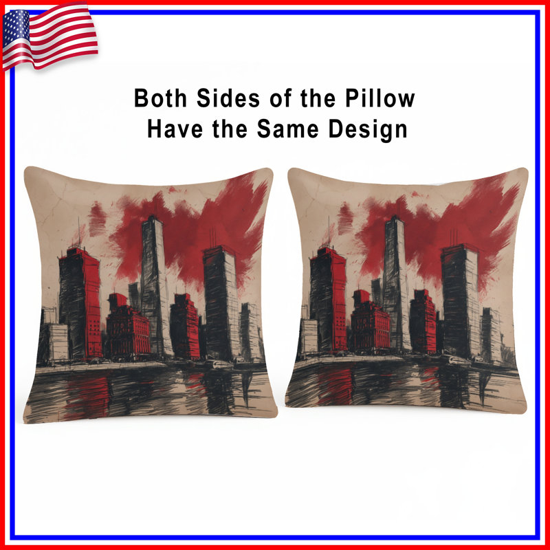 Red Skyscraper Skyline Double Sided Throw Pillows, 26 x 26 inches