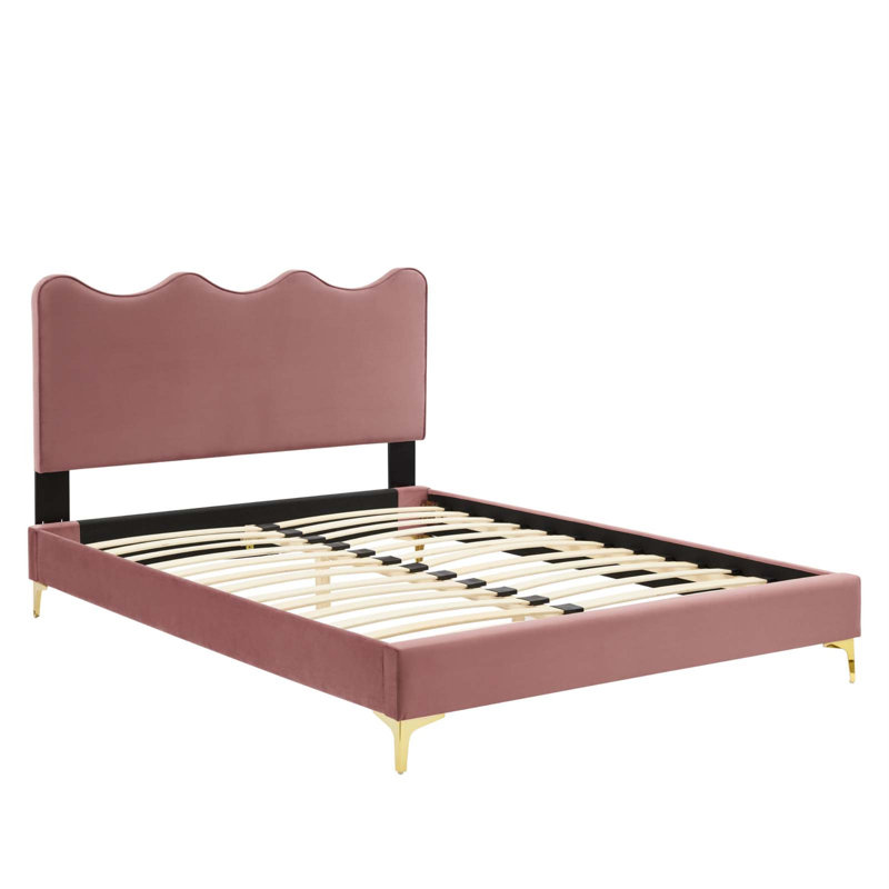 Modway Current Performance Velvet Platform Bed, Dusty Rose, Queen