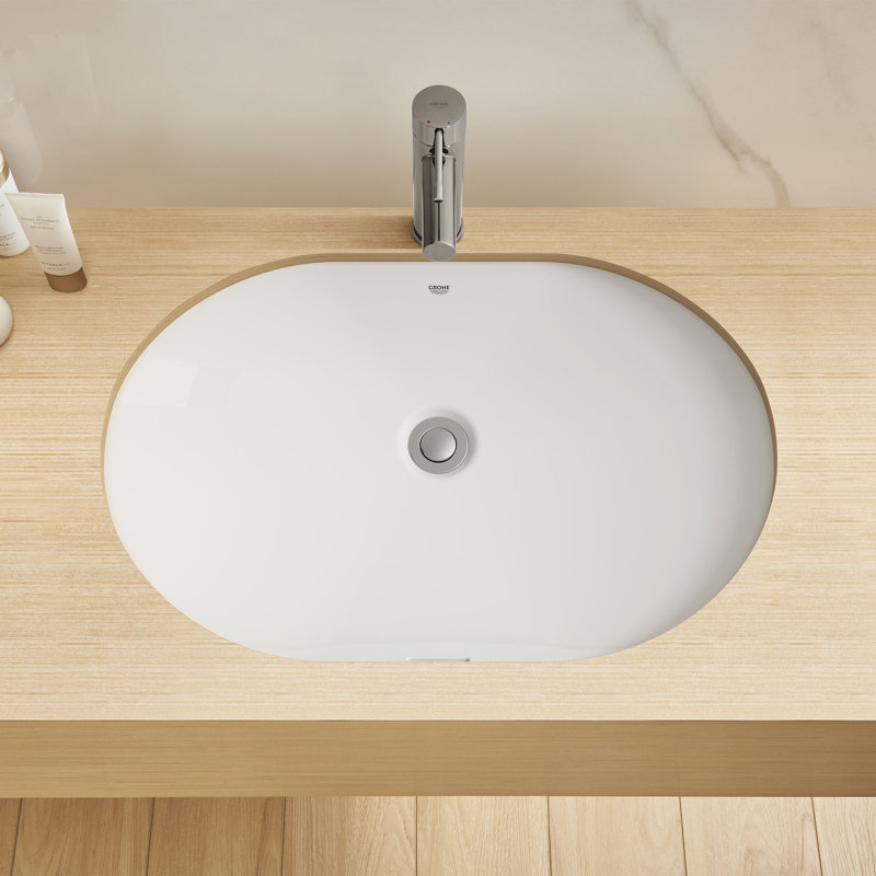 Lavabo de salle de bain ovale encastré blanc avec trop-plein Essence
