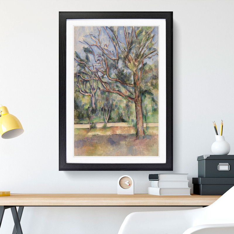Trees and Road by Paul Cezanne - Picture Frame Painting, 36cm H x 27cm W x 2cm D, Black