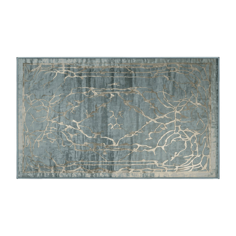 Machine Washable Blue Area Rug, Rectangle 5' x 7'