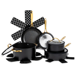 Elegant 7-Piece Granite Cookware Set in Rose Gold - Black Gold Non-Stick  Pots