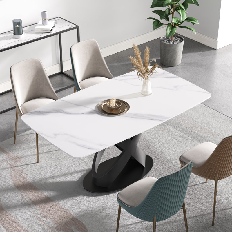 Table de salle à manger Sesteded, Noir, H 29,53 po x L 63 po x l 35,43 po, Blanc