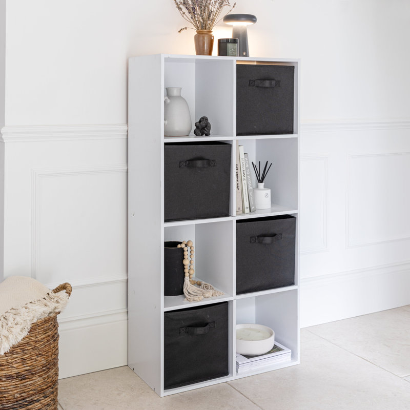 Northville 61cm W Cube Bookcase, (8 Shelves) 121cm H x 61cm W x 30cm D, White/Black