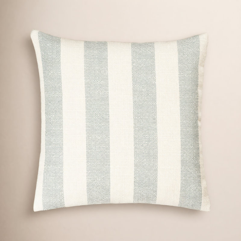 Coussin Birch Lane Harding, Plume, Rayé bleu ciel, Carré 20 po