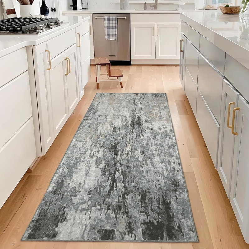 Hallway Runner Rug Non Slip Machine Washable Area Rugs Modern Abstract Bedside Floor Cover Non Shedding Contemporary Carpet for Laundry, Kitchen, Bedroom