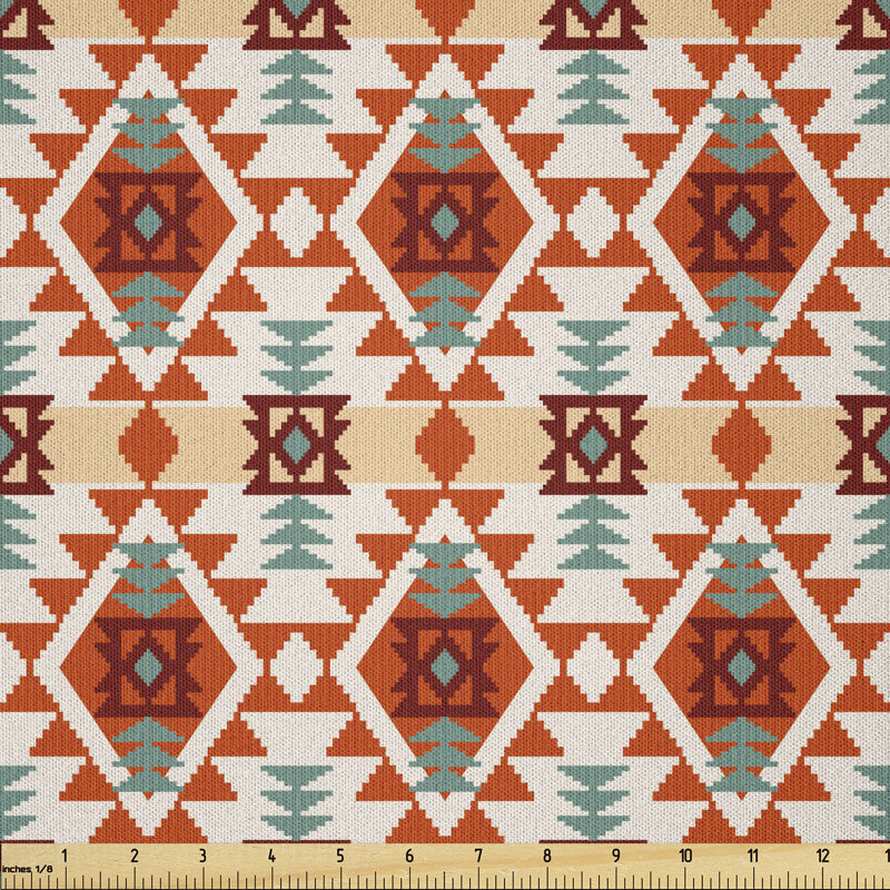 Dajean Prehistoric Traditional Aztec Folk Motif with Geometric Triangles Native Design Fabric