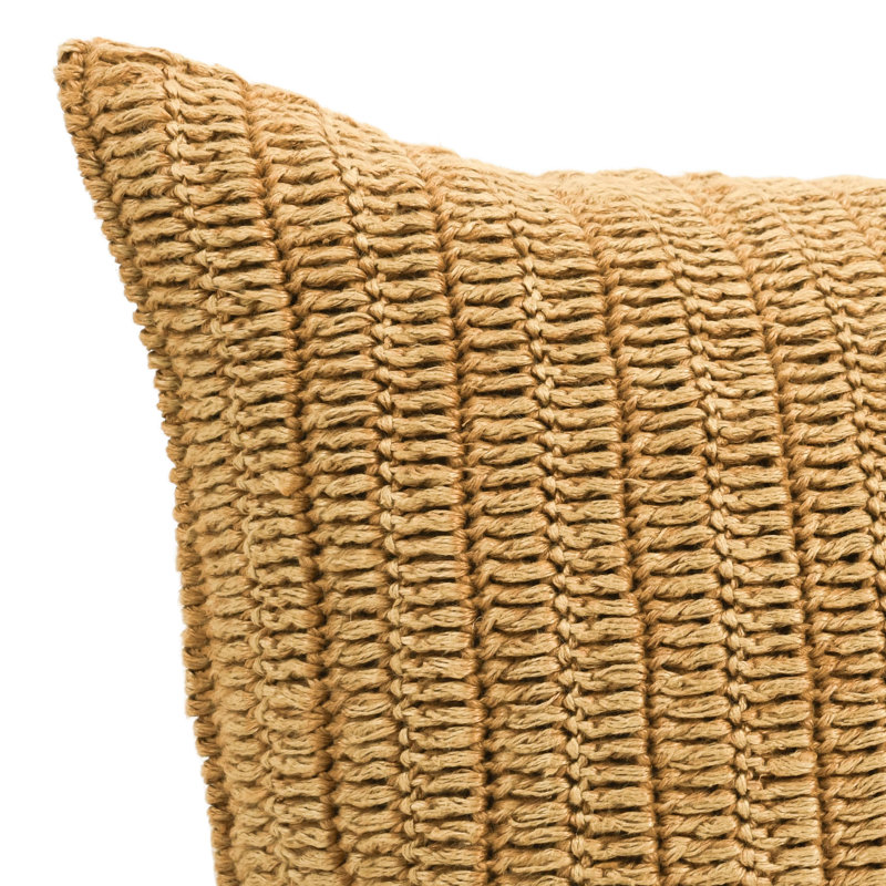 Nakeya Knitted Linen Throw Pillow, Honey, Rectangle, 14" x 26"
