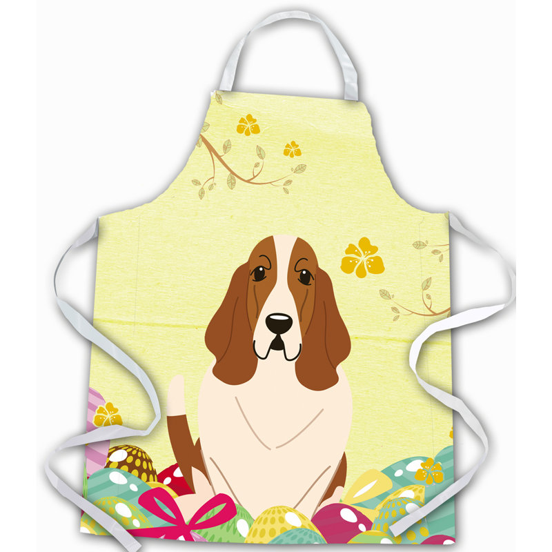 Easter No Pattern Bib Apron, Yellow/Cream/Chocolate, Basset Hound