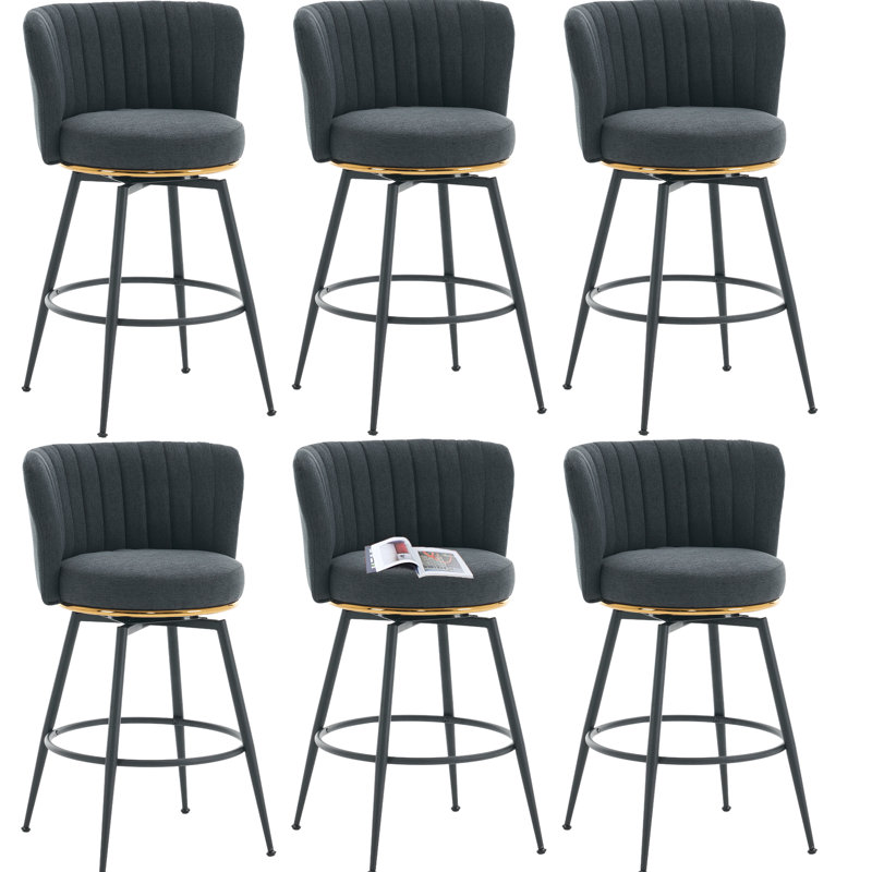 Ensemble de 6 tabourets de bar pivotants rembourrés et capitonnés en métal (ensemble de 6), Gris