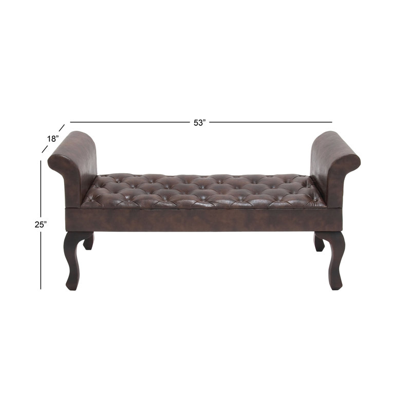 Modern 53'' Walnut Brown Leather and Wood Entryway Bench