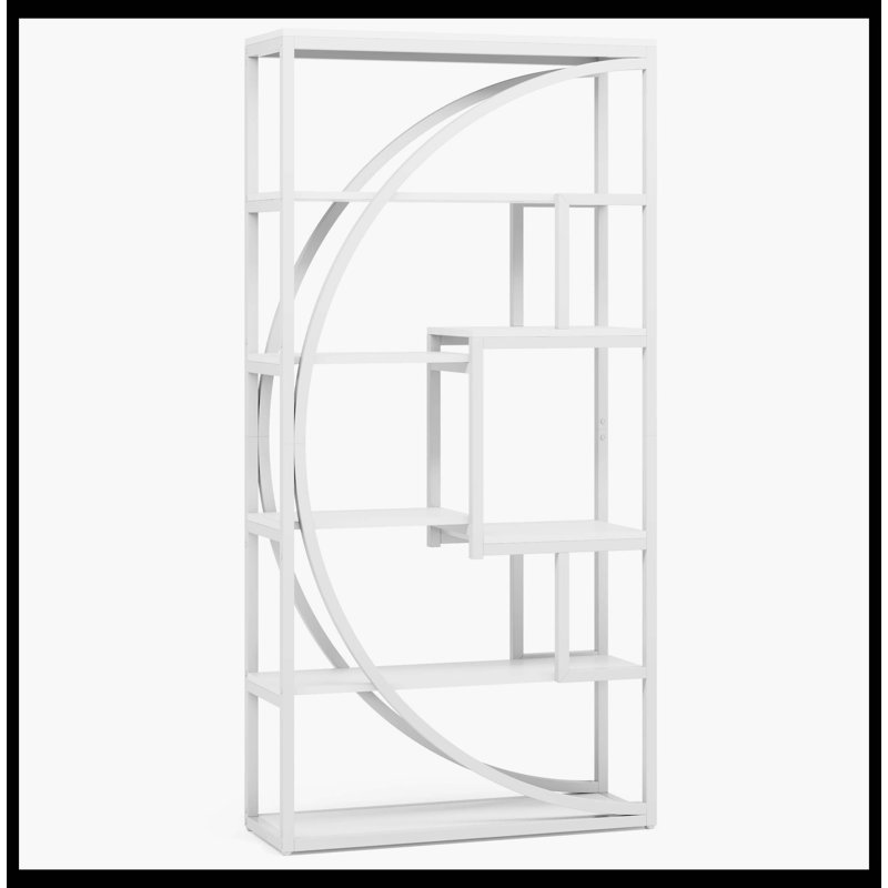 Industrial Bookshelf Bookcase With 8 Open Storage Shelf, White/White