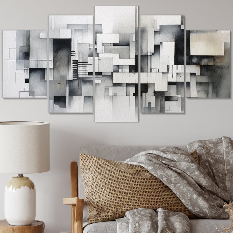 Gris abstrait zen II - impression d'art sur toile minimalisme - 5 panneaux