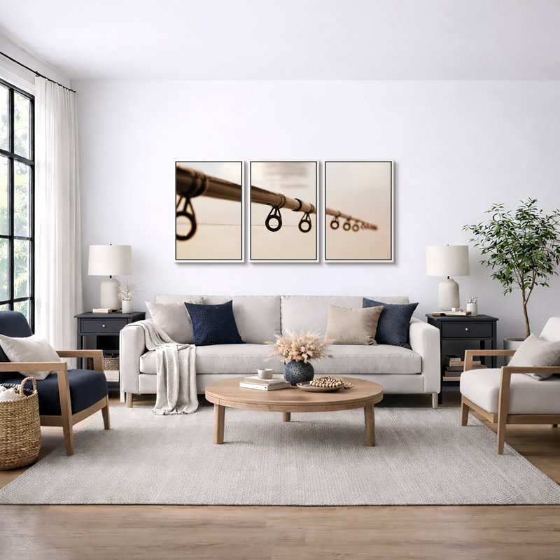 Fishing Rod Against the Water Surface - Wrapped Canvas Graphic Art Print Multi-Piece Image, 36" H x 72" W