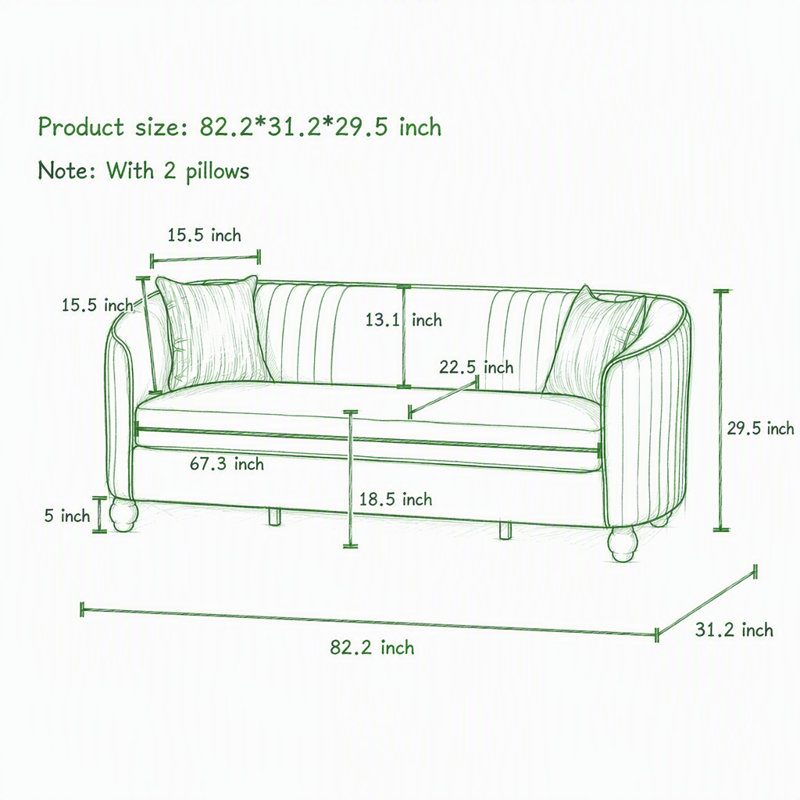 82.2 " Velvet Sofa, Velours vert rétro