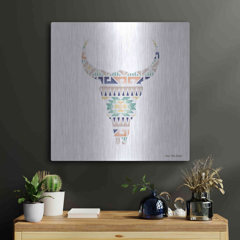 Art mural en métal de luxe «Aztec Cow Head» par Seven Trees Design, 24 po x 24 po, H 24 po x l 24 po