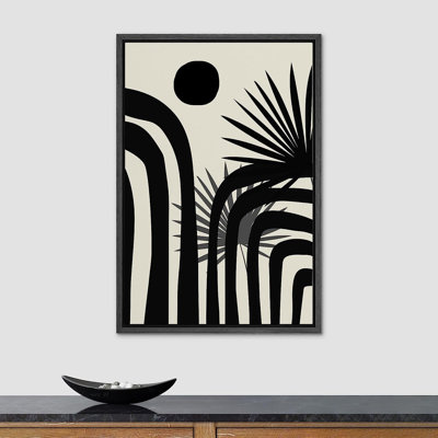Signe, reproduction d'art sur toile encadrée, motif de feuilles de jungle géométriques de style Mid-Century, formes abstraites, illustrations, art moderne bohème décoratif chic pour le salon, la chambre à coucher, le bureau