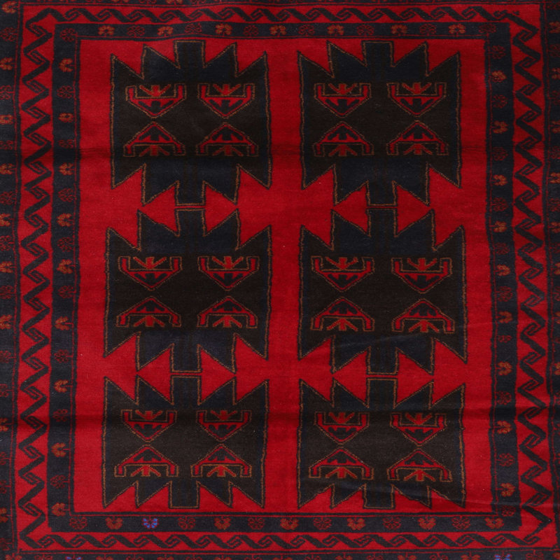 Tapis traditionnel rouge / noir, Carré 7 pi
