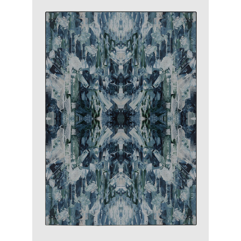 Tapis bleu en polyester / chenille tissé à la machine Esekiel, Rectangle 3 pi x 5 pi