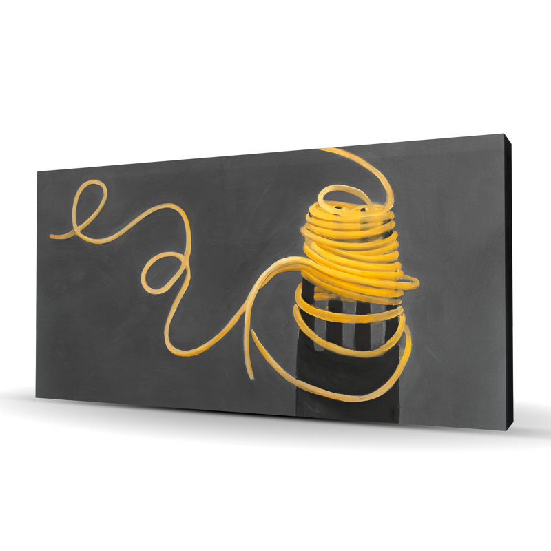 Spaghetti Pasta Around a Fork - Gray Gastronomy Canvas Decor