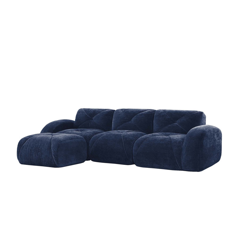 L-shaped Soft Velvet Fabric,Boneless Sofa,Tufted Design,Ergonomic Design Bottom,32D High Density Sponge,No Assembly Required Bottom,Anti-Slip Design,Movable Ottoman For Living Room