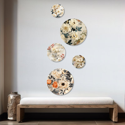 Alouette - Floral Floral Round Wall Art Set Of 5