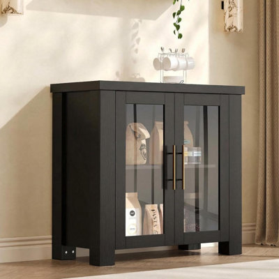 Buffet Cabinet with Tempered Glass Doors, 33-59" Sideboard Credenza for Living & Dining Room