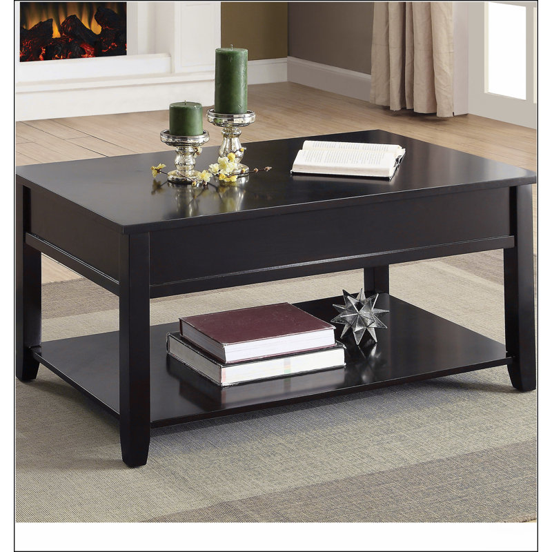 Table basse noire avec plateau relevable