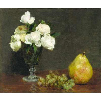 White Roses And Fruit - Wrapped Canvas Painting