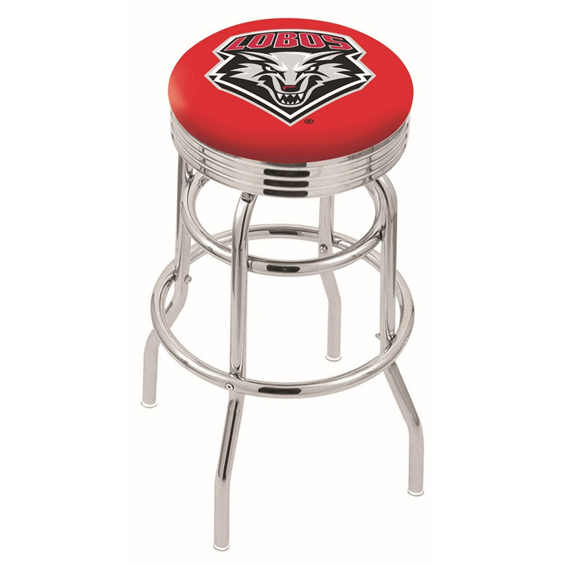 Tabouret de bar Logo Series, Tabouret de bar d'une hauteur de siège de 30 po, Double anneau chromé, University of New Mexico