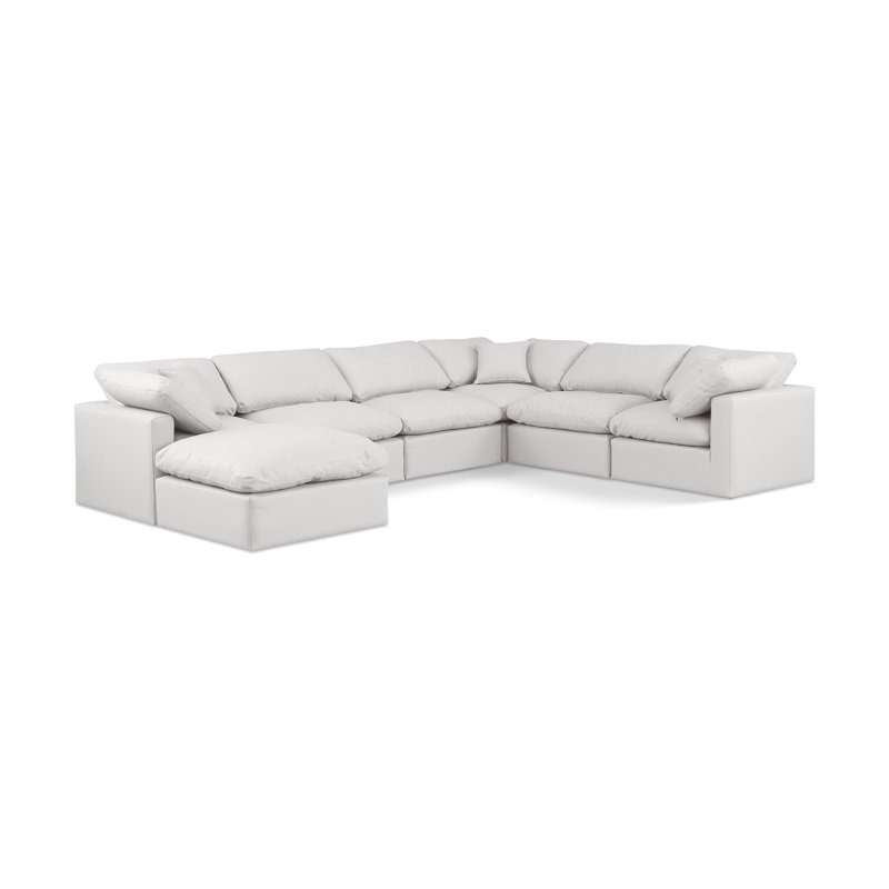Itala Upholstered U-Shaped Sectional Reversible, Cream Vegan Leather