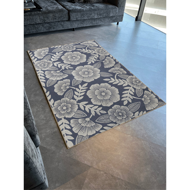 Tapis décoratif moderne à motif floral rose et bleu-beige, Rectangle 3 pi 11,24 po x 5 pi 10,87 po