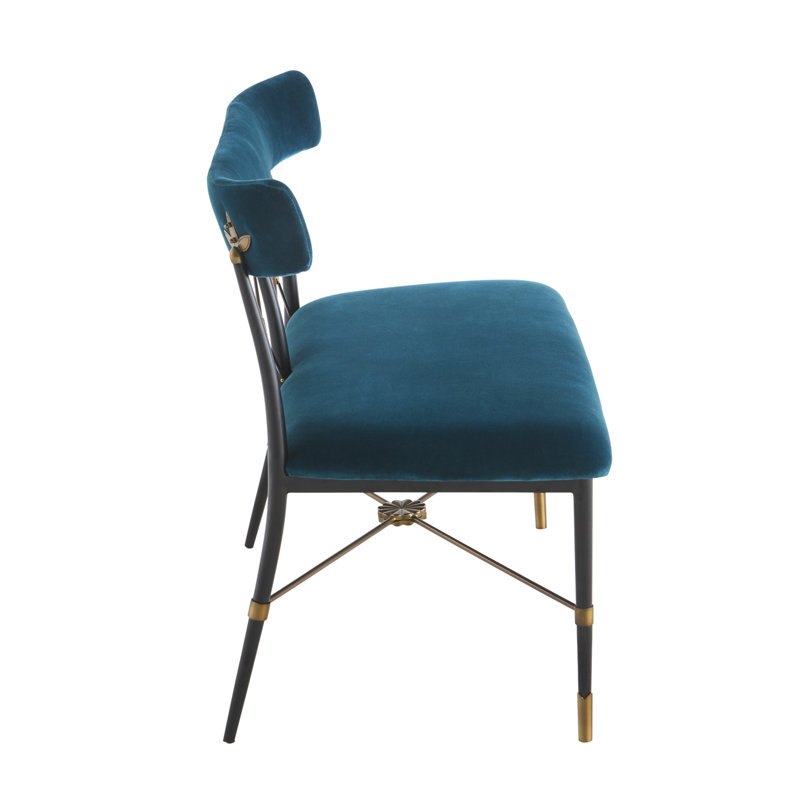 Teal Velvet Two-Seater Dining Bench with Metal Legs