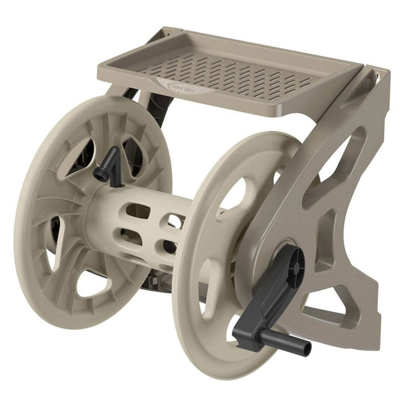 Suncast Taupe Resin Wall Mounted Hose Reel with Tray
