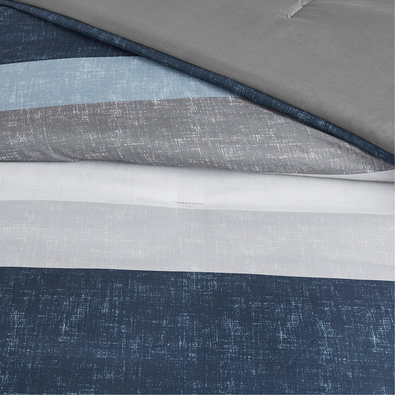 Ensemble d'édredon à rayures bleues et grises, literie pour grand lit avec draps, Grand édredon et 6 pièces supplémentaires