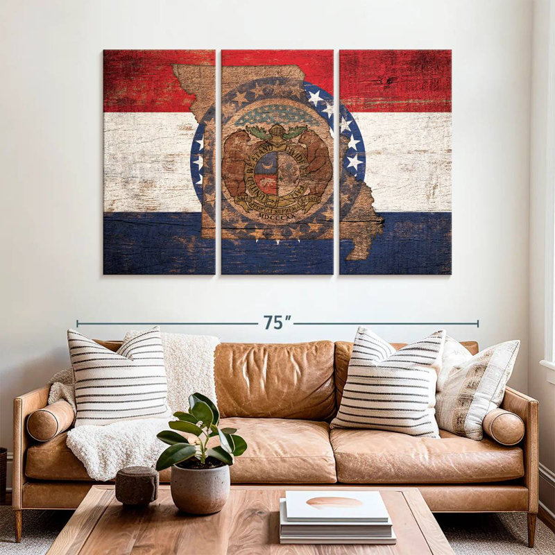 Borges State Map Over Missouri Flag, 42" H x 65" W