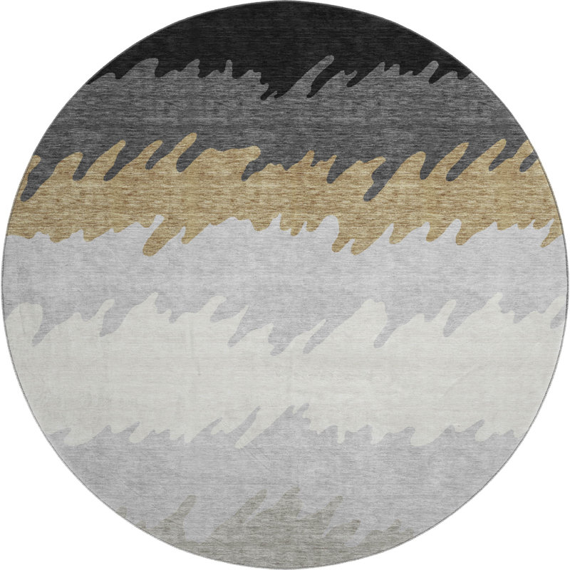 Premium Machine Washable Tweedy Black Rug, Round 8' x 8'