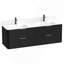 Meuble-lavabo cannelé noir 60 po avec lavabo intégré et quincaillerie dorée-129768125