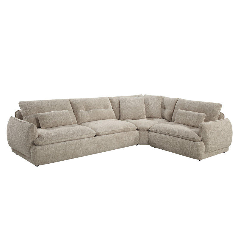 Jonina Beige Chenille Sectional Sofa with Pillows