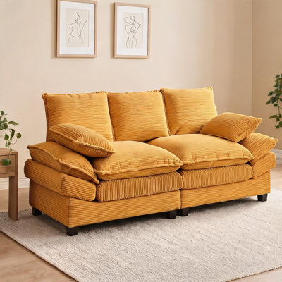 Corduroy Cloud Modular Loveseat, Deep 2-Seater Sofa in Sunny Yellow for Living Room