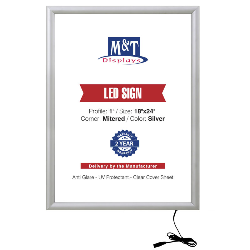 Buy Max Ledbox LED Light Aluminum Snap Poster Frame Wall Mounting Sign Holder With Anti Glare Cover, Silver, 18" x 24"