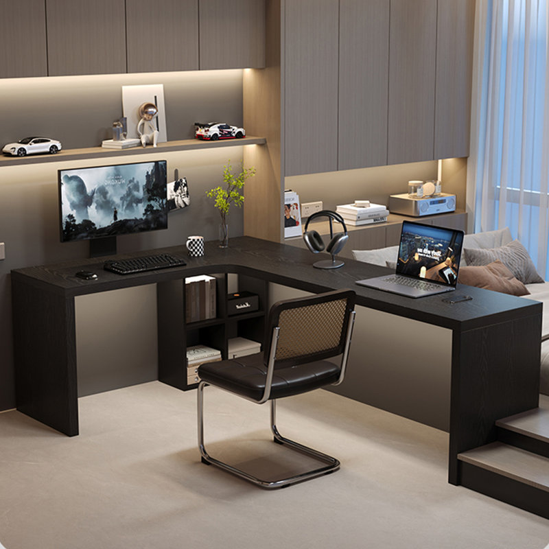 Black Rectangular Solid Wood desk, 29.53" H x 62.99" W x 47.24" D, Left Hand Return