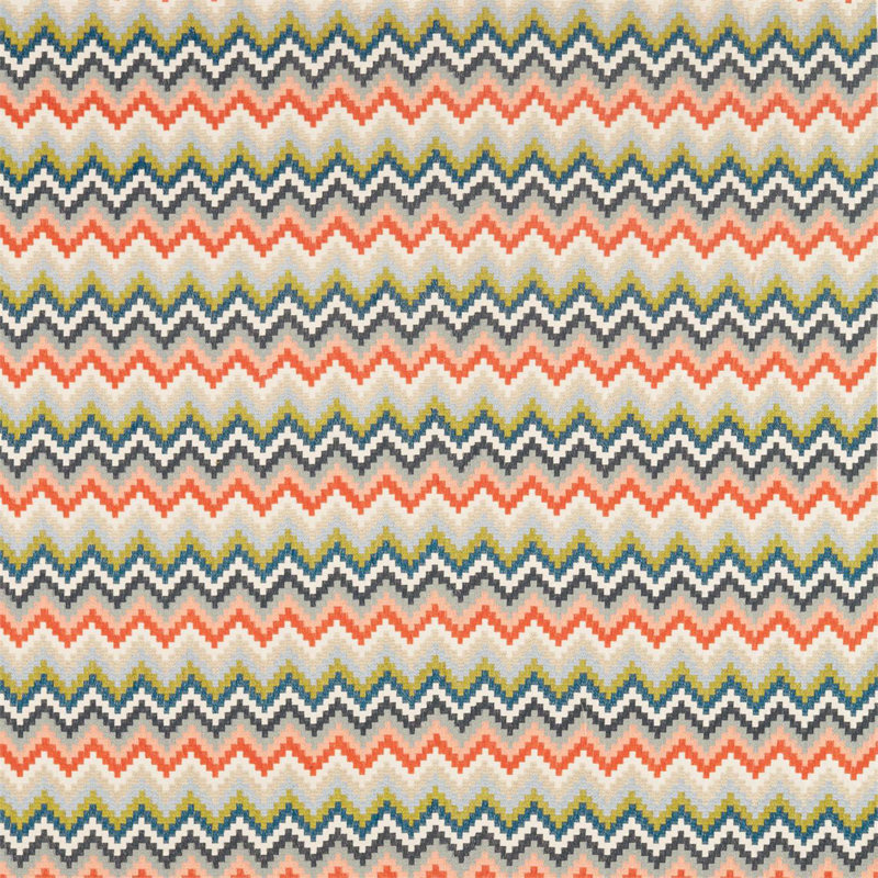 Minouri Fabric, Teal/Mandarin/Lichen