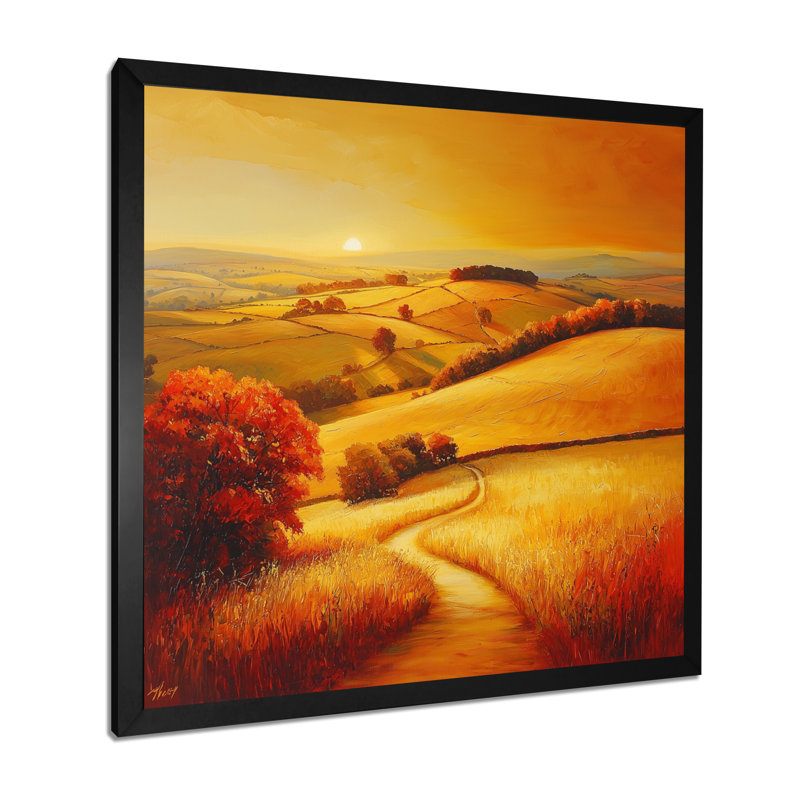 «Countryside Golden Hour Over The Hills III», art mural paysages, Reproduction encadrée d'une seule photo, H 16 po x l 16 po