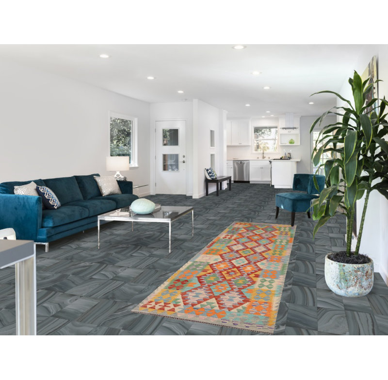 Tapis de couloir géométrique en laine Kilim
